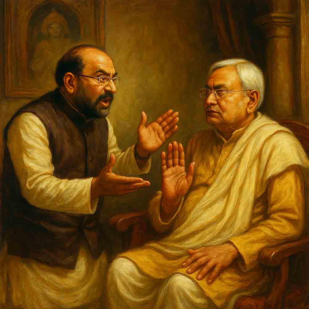 नीतीश-नड्डा संवाद। भारत की वर्तमान राजनीति पे दिनकर की रश्मिरथी काव्य से प्रेरित एक व्यंग्य-HolyWeaves