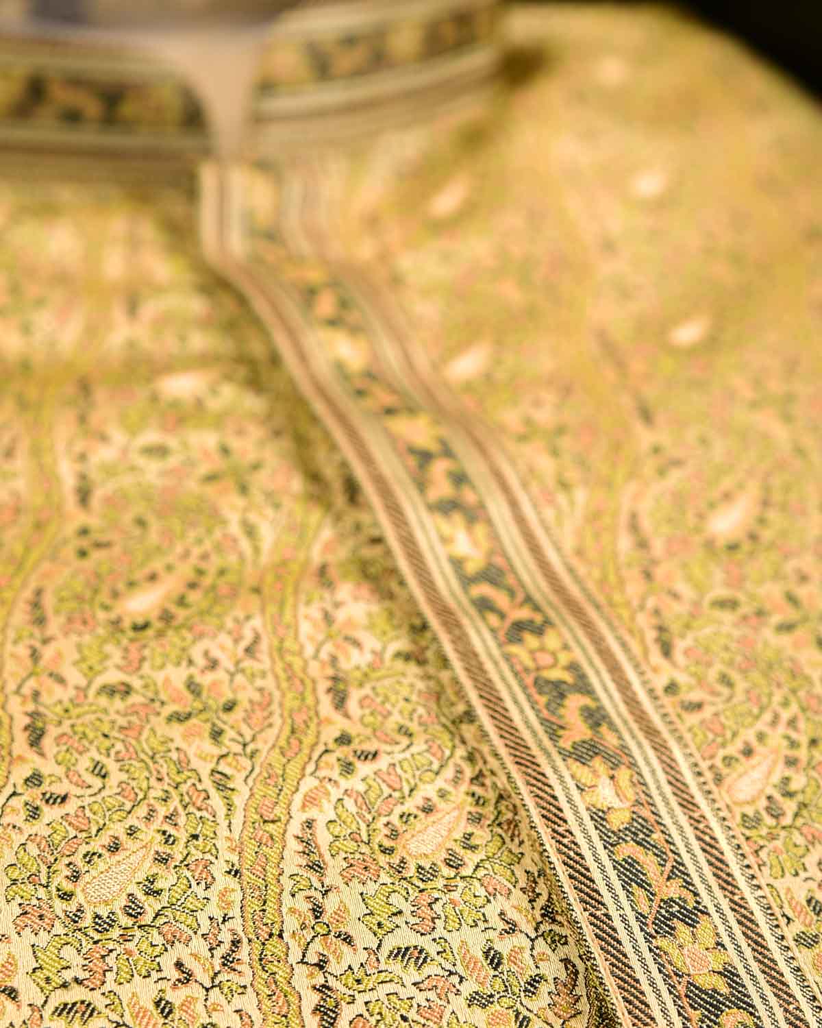 Beige Banarasi Jamawar Brocade Handwoven Katan Silk Mens Kurta Pyjama with Zari Accents-HolyWeaves