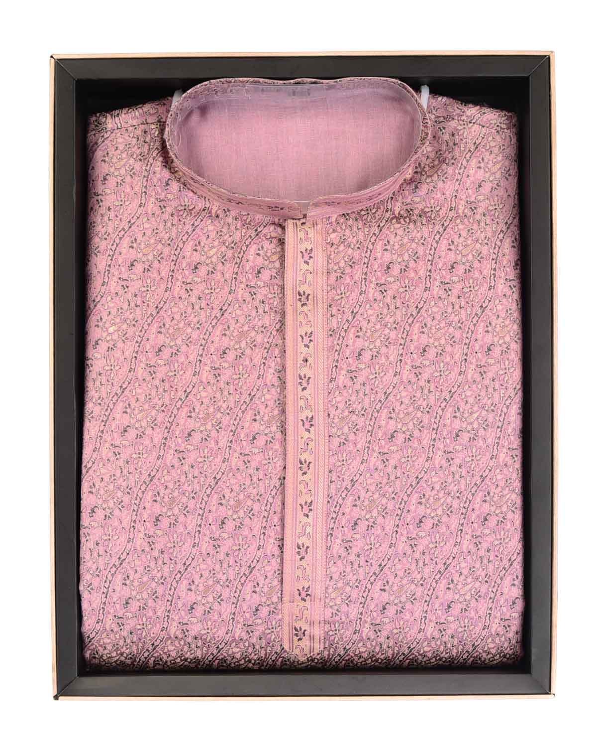 English Lavender Banarasi Diagonal Paisley Tehra Jamawar Brocade Pure Silk Mens Kurta Pyjama-HolyWeaves