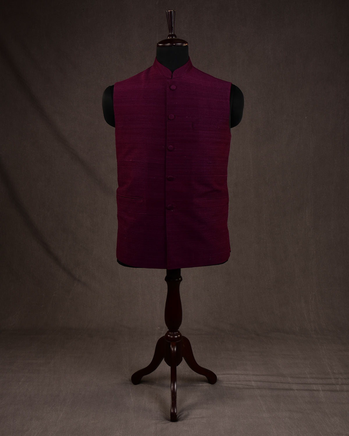 Sangria Maroon Textured Raw Silk Mens Modi Jacket-HolyWeaves