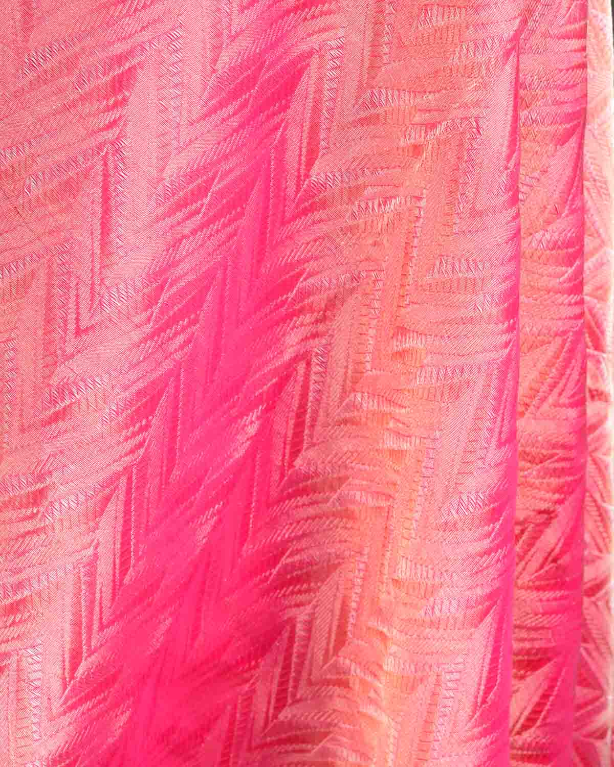 Shot Red-Pink Banarasi Gold & Silver Zari Alfi Chevron Brocade Handwoven Katan Silk Dupatta-HolyWeaves