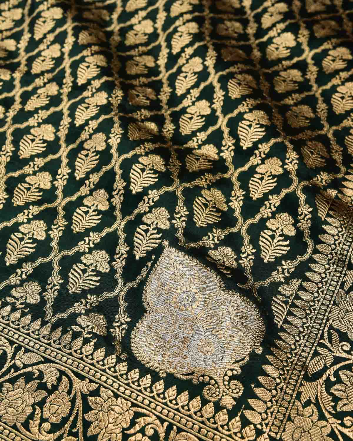 Sacramento Green Banarasi Gold Zari Jangla Cutwork Brocade Handwoven Katan Silk Dupatta with Koniya Buta-HolyWeaves