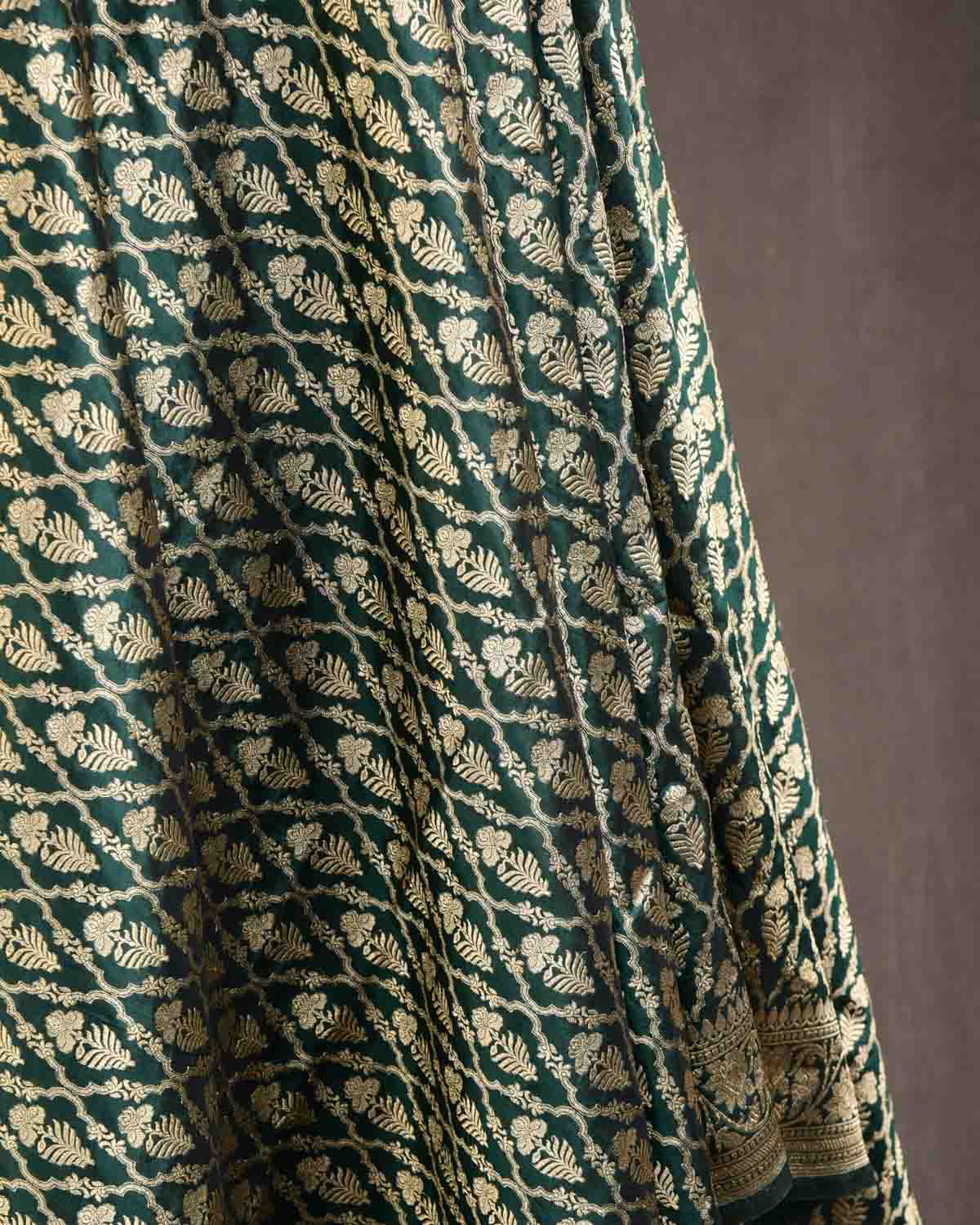 Sacramento Green Banarasi Gold Zari Jangla Cutwork Brocade Handwoven Katan Silk Dupatta with Koniya Buta-HolyWeaves