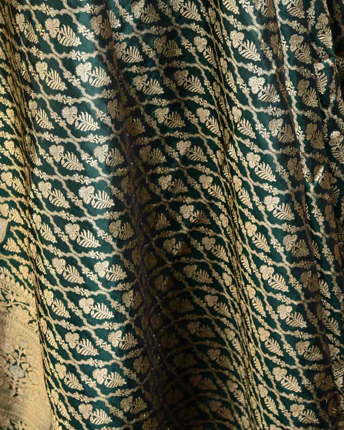 Sacramento Green Banarasi Gold Zari Jangla Cutwork Brocade Handwoven Katan Silk Dupatta with Koniya Buta-HolyWeaves