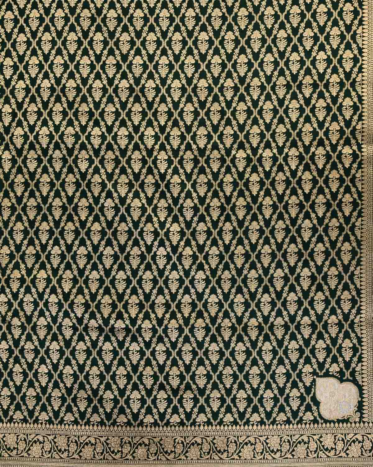 Sacramento Green Banarasi Gold Zari Jangla Cutwork Brocade Handwoven Katan Silk Dupatta with Koniya Buta-HolyWeaves