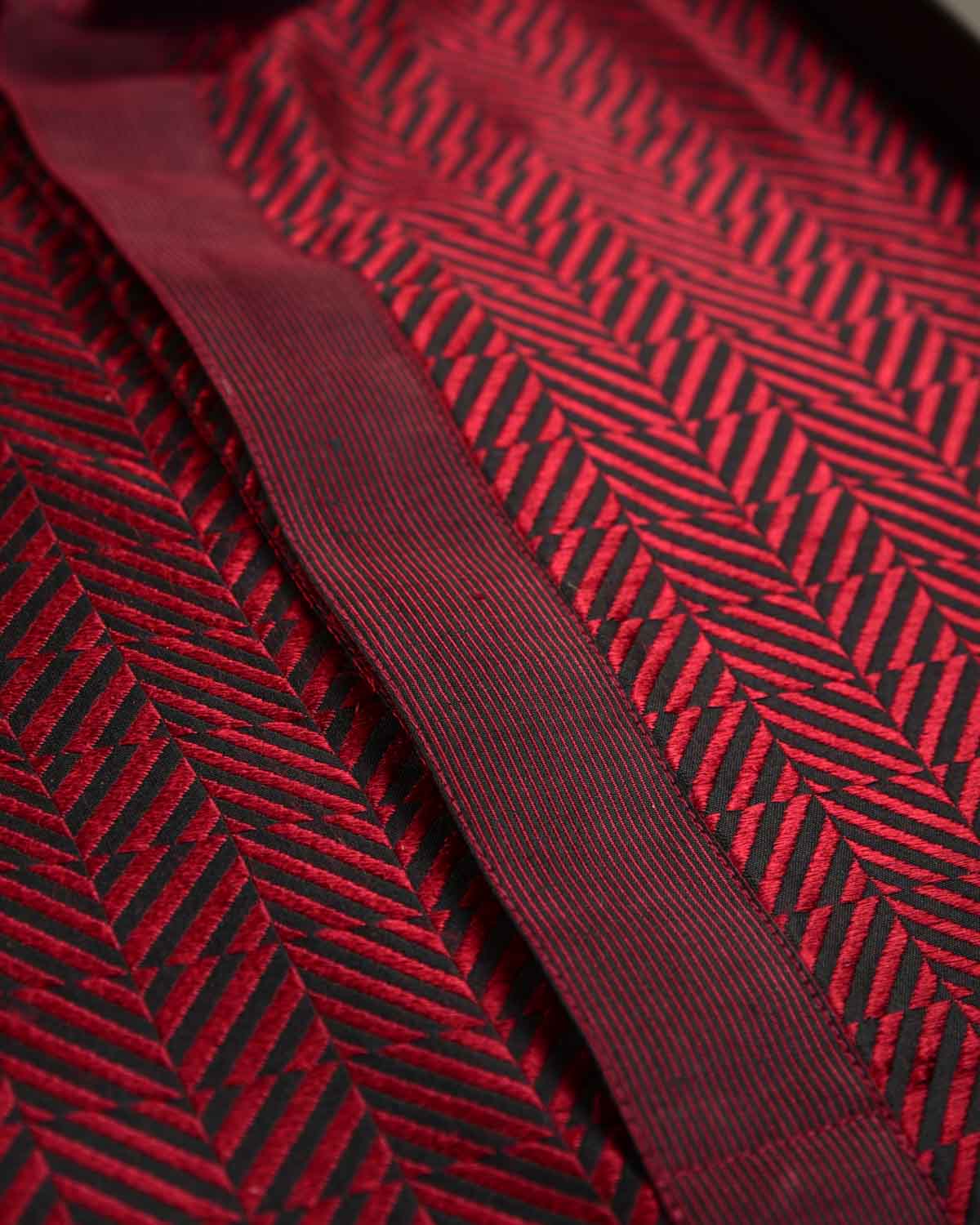 Maroon Banarasi Chequered Herring Bone Resham Brocade Pure Silk Mens Kurta Pyjama-HolyWeaves