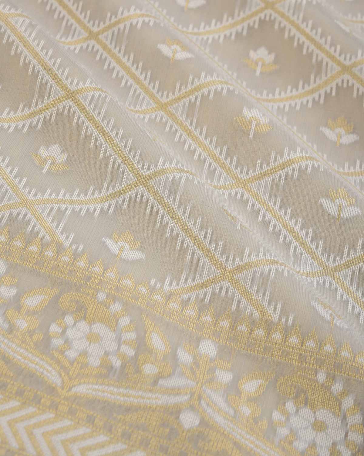 Gray Banarasi Zari & Resham Grids Cutwork Brocade Woven Art Cotton Silk Saree-HolyWeaves