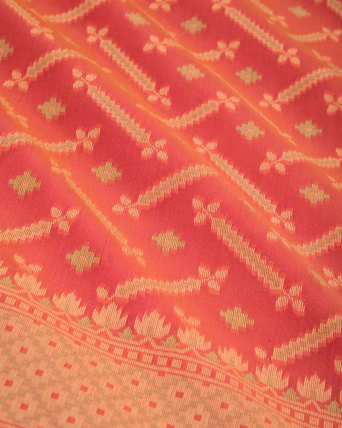 Shot Peach Banarasi Resham Jaal Cutwork Brocade Woven Art Cotton Silk Saree-HolyWeaves
