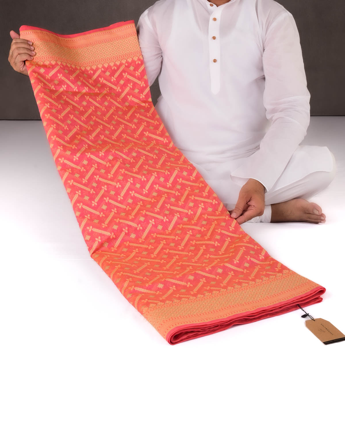 Shot Peach Banarasi Resham Jaal Cutwork Brocade Woven Art Cotton Silk Saree-HolyWeaves