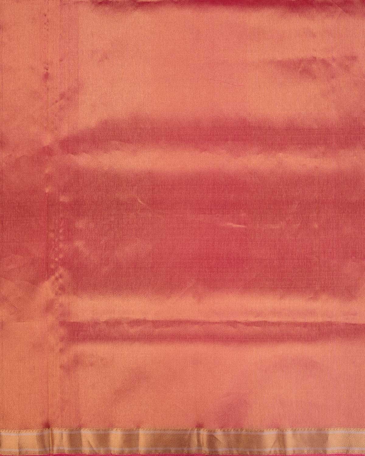 Shot Pink Banarasi Watermark Moroccon Grids Tanchoi Handwoven Kora Silk Saree with Gold Zari Border Pallu-HolyWeaves