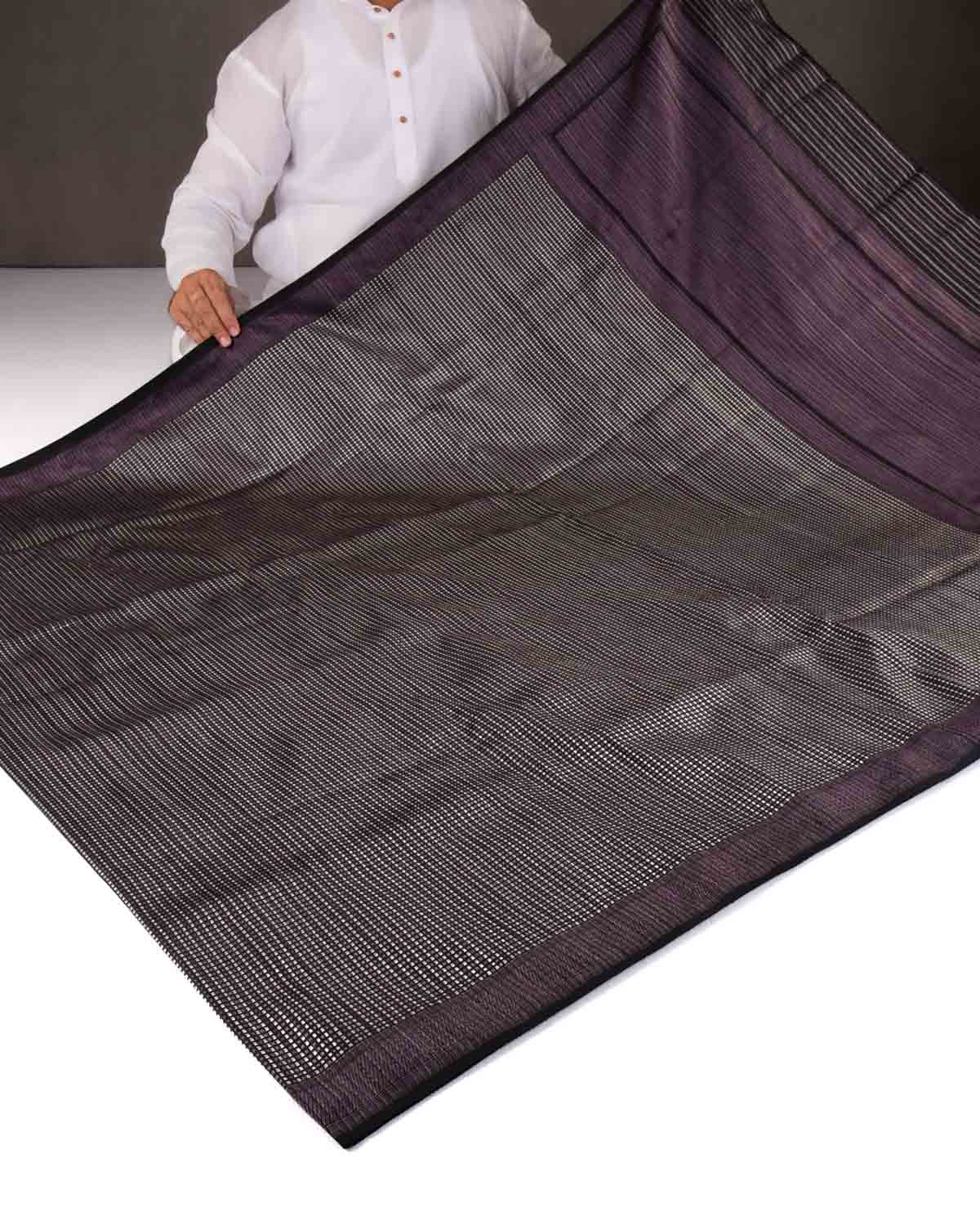 Black Banarasi Resham & Zari Stripes Brocade Handwoven Katan Silk Saree with Multicolor Resham Border Pallu-HolyWeaves