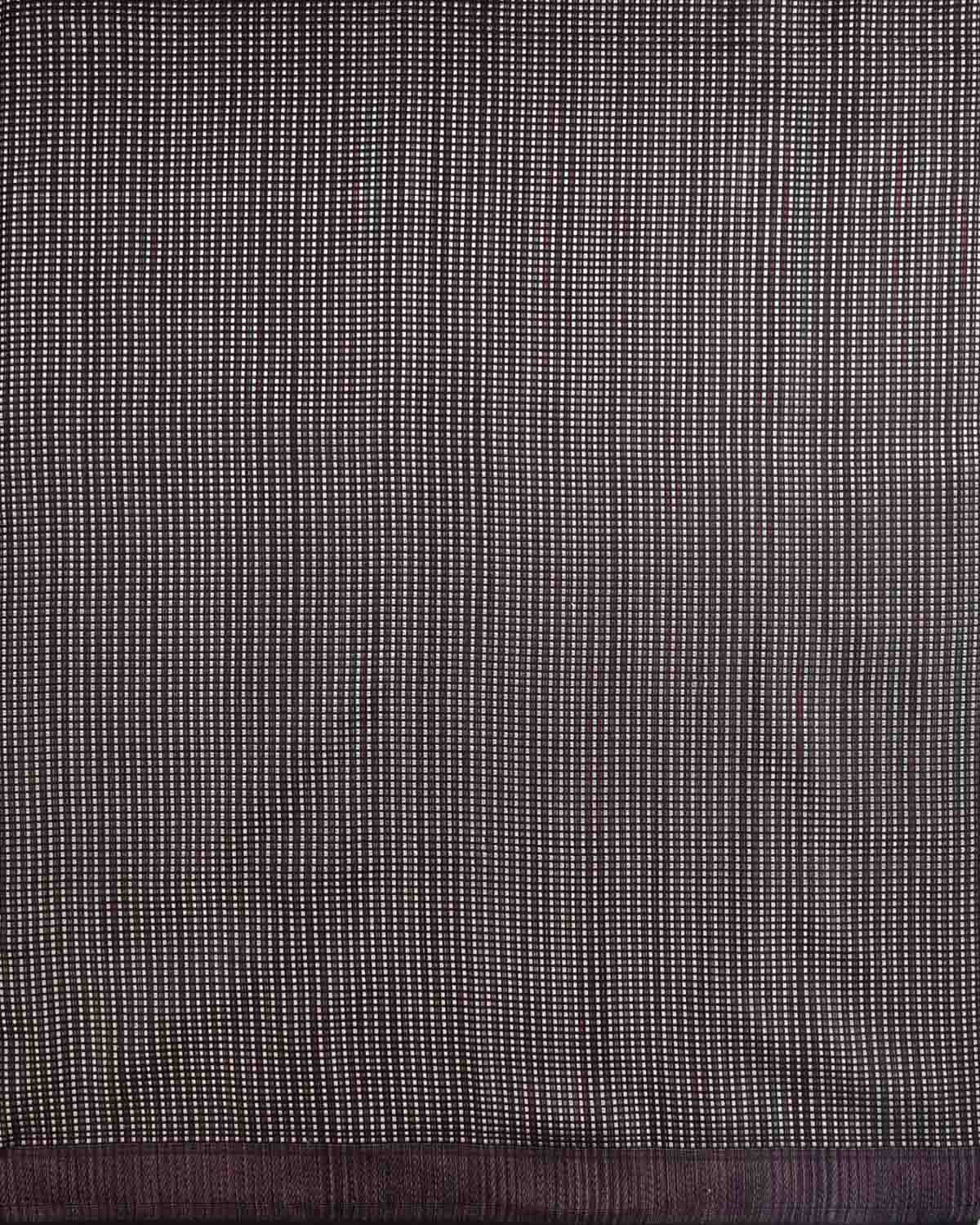 Black Banarasi Resham & Zari Stripes Brocade Handwoven Katan Silk Saree with Multicolor Resham Border Pallu-HolyWeaves