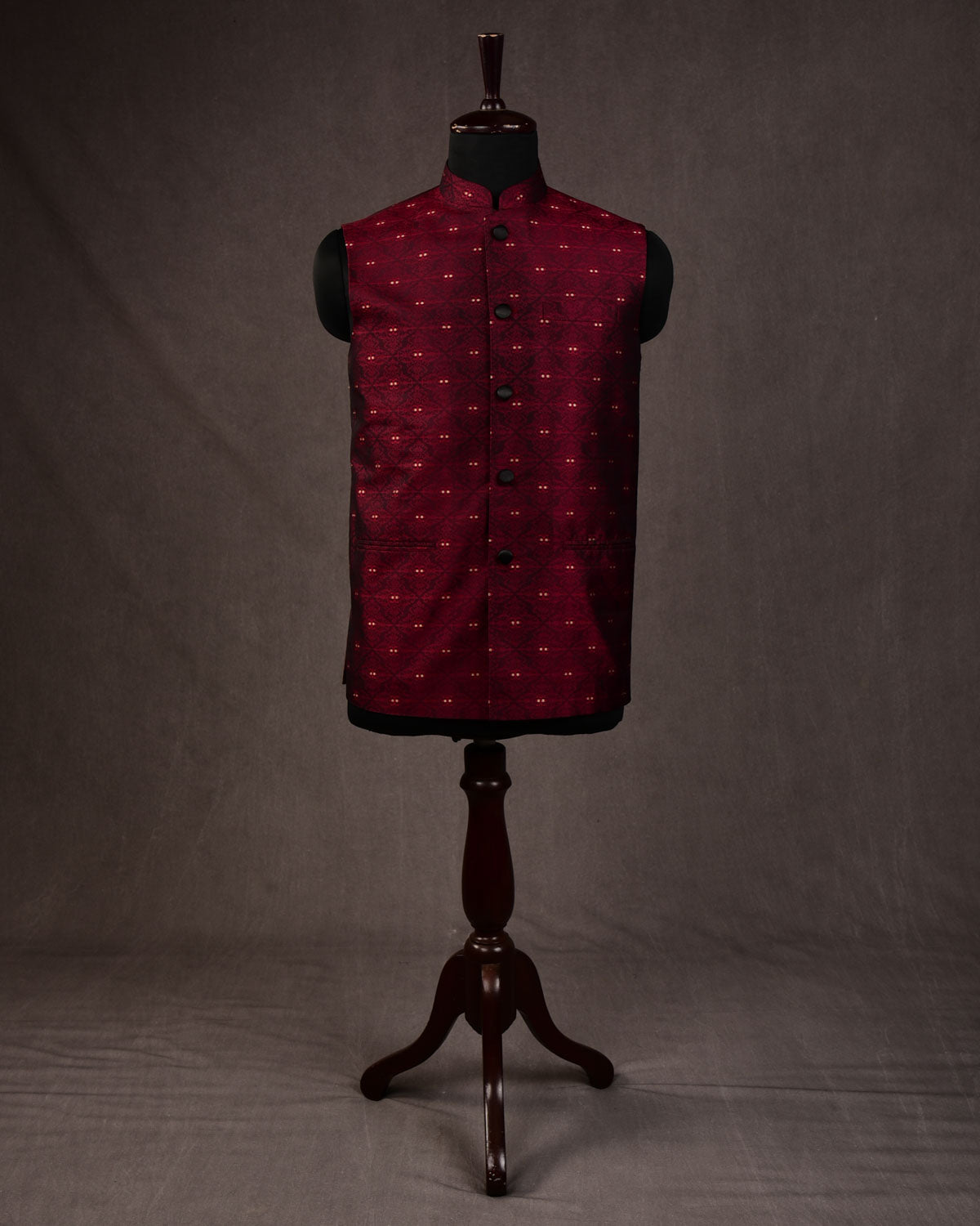 Maroon Tanchoi Katan Silk Mens Modi Jacket-HolyWeaves