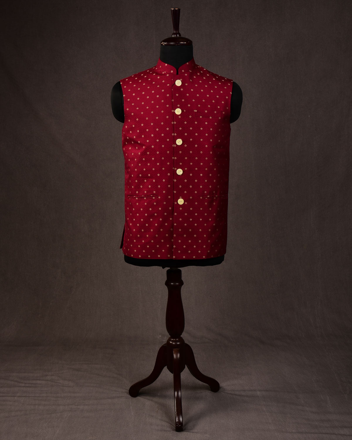 Maroon Tanchoi Katan Silk Mens Modi Jacket-HolyWeaves