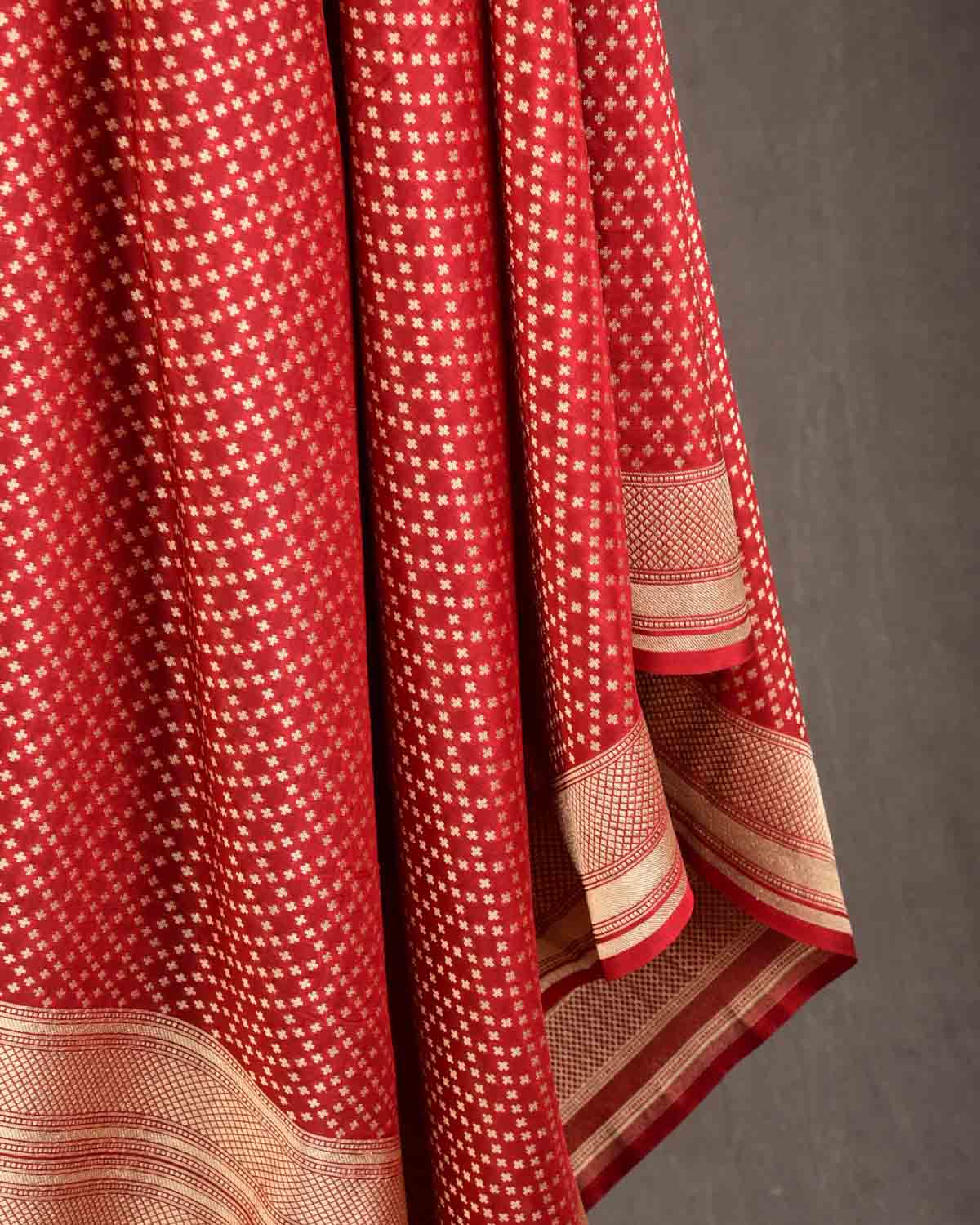 Maroon Gold Zari Cutwork Brocade Handwoven Katan Georgette Banarasi Dupatta-HolyWeaves