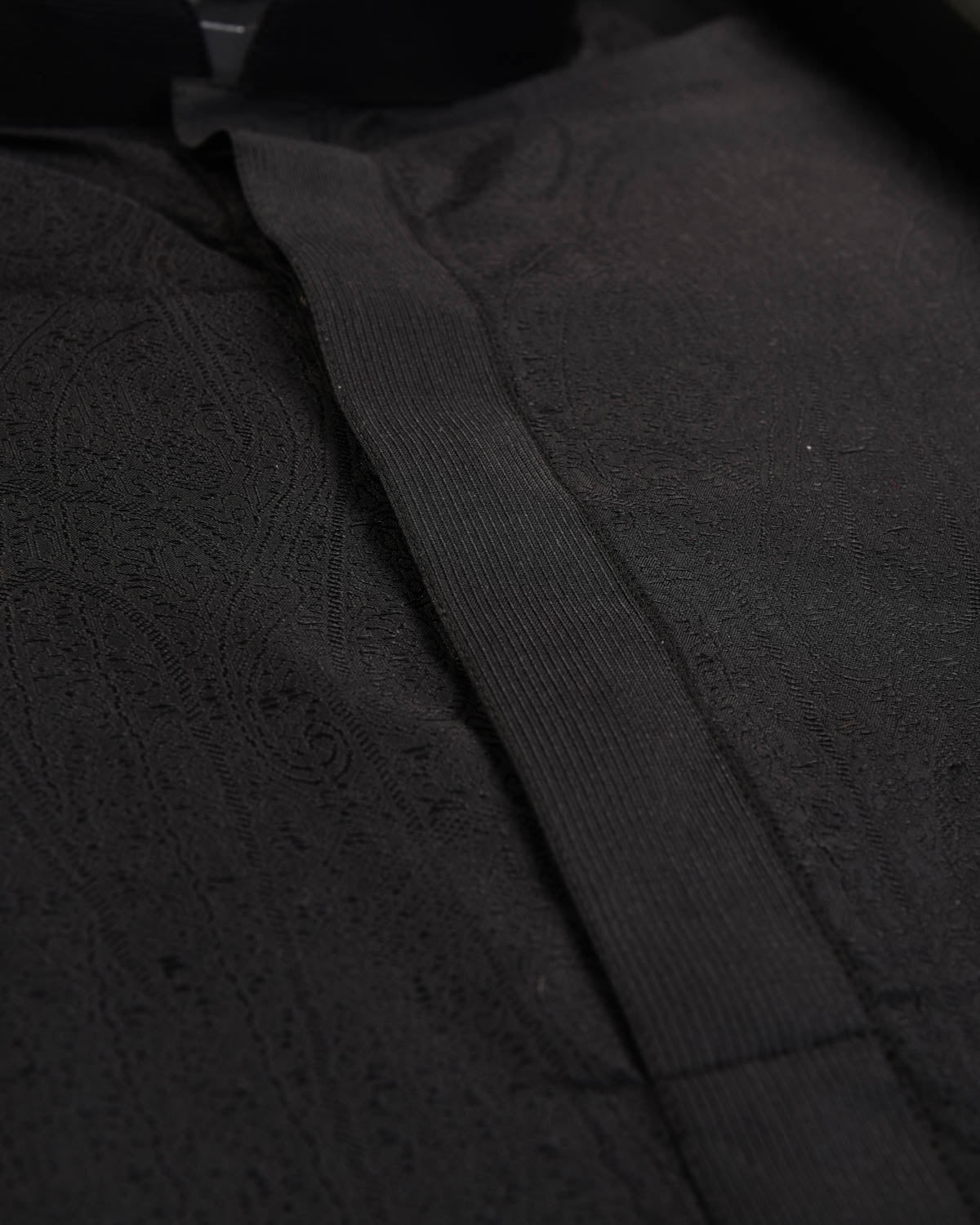 Black Paisley Tanchoi Handwoven Silk Mens Kurta Pyjama-HolyWeaves
