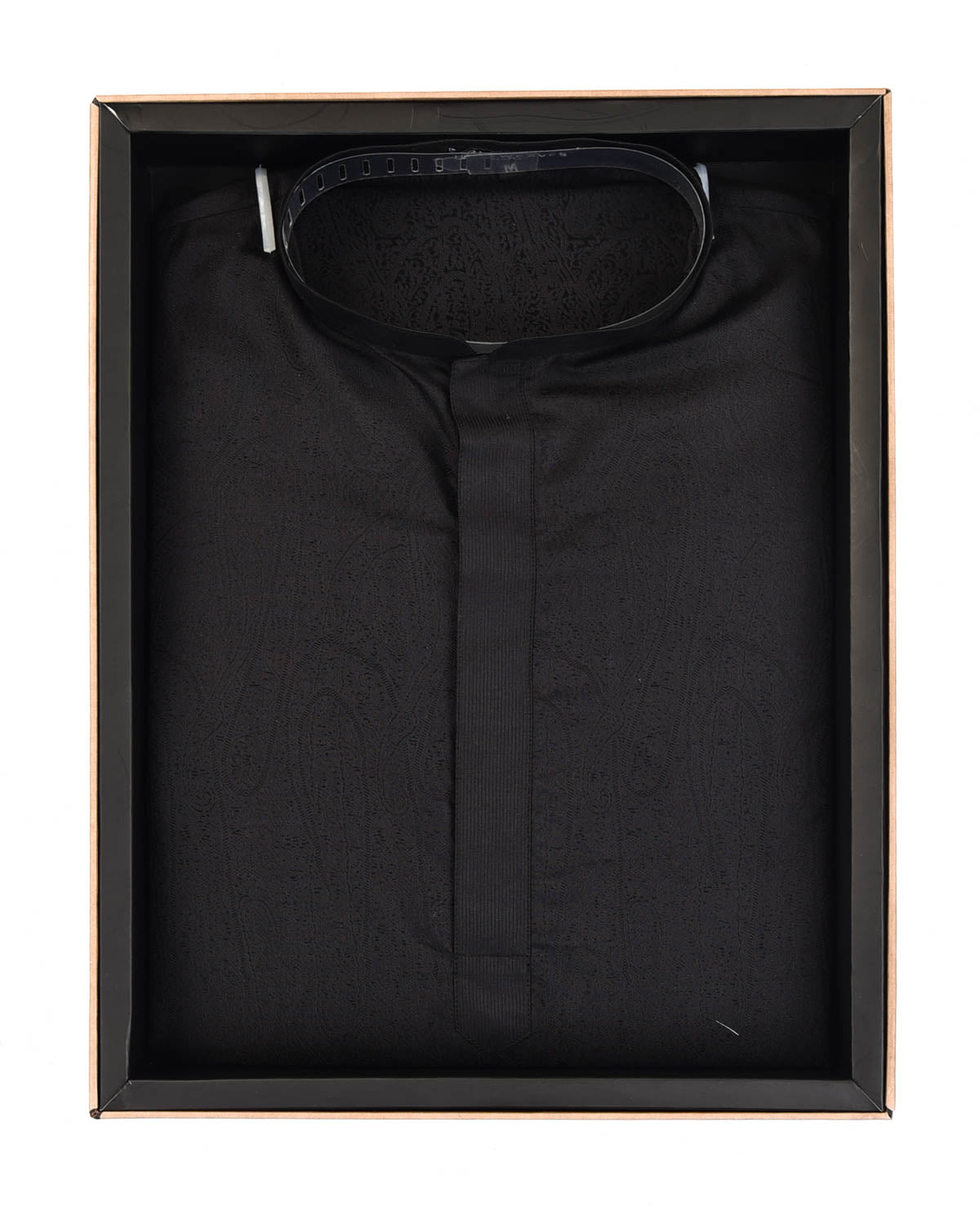 Black Paisley Tanchoi Handwoven Silk Mens Kurta Pyjama-HolyWeaves