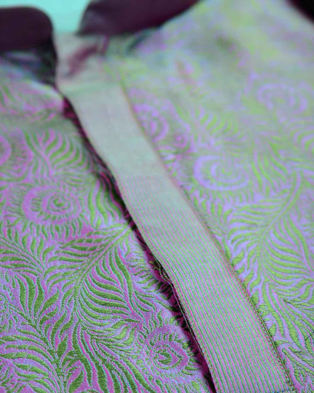 Shot Green Resham Morpankh Tanchoi Handwoven Silk Mens Kurta Pyjama-HolyWeaves