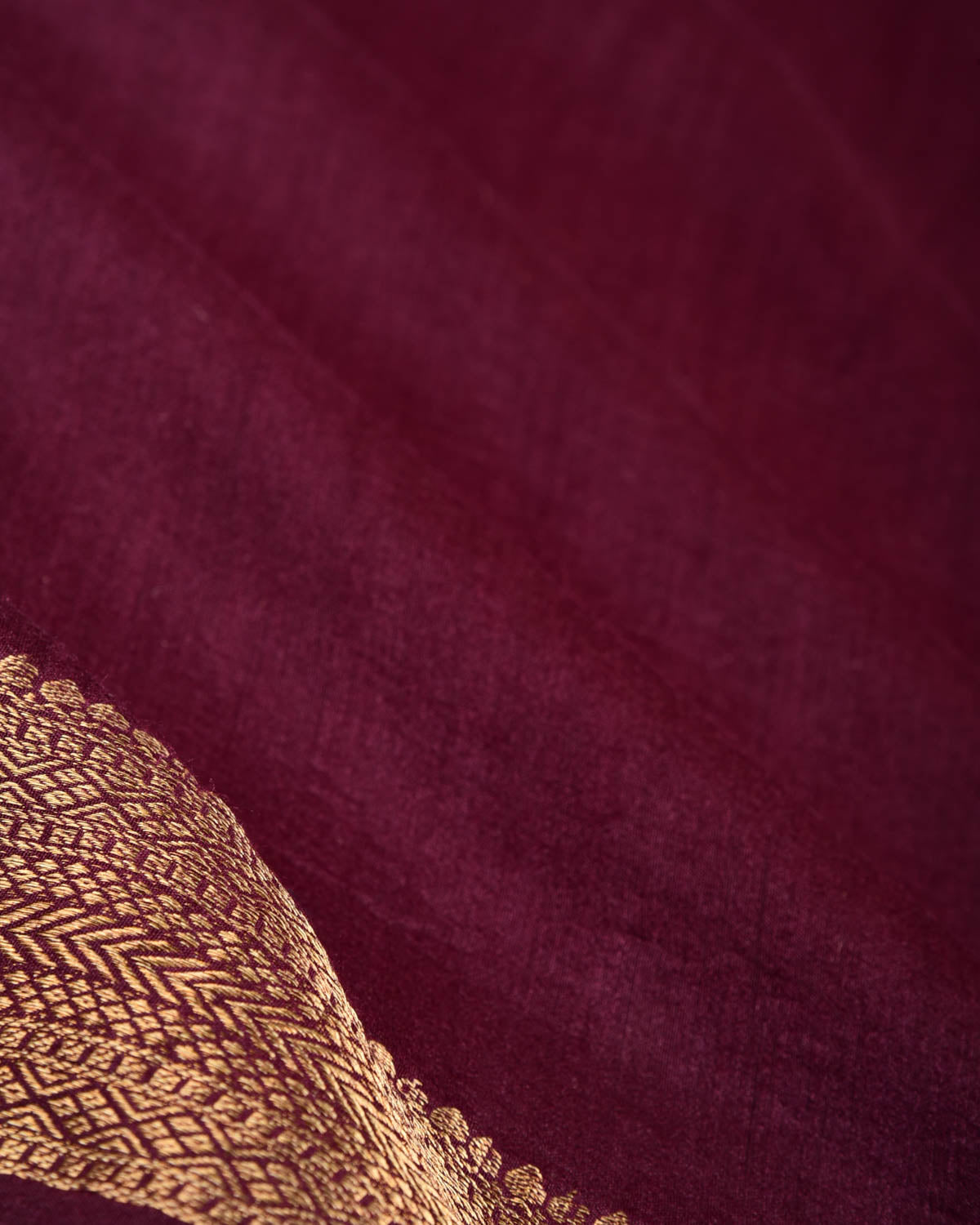 Mahogany Gold Zari Border Pallu Brocade Woven Muga Silk Banarasi Saree-HolyWeaves