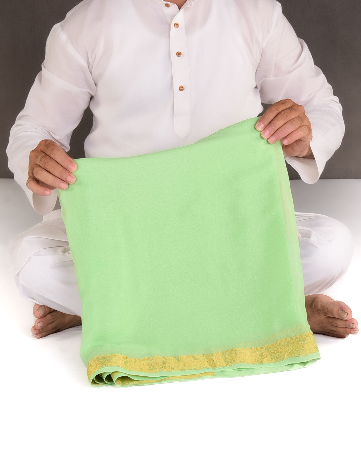 Ombre Pink Green Gold Zari Border Pallu Brocade Woven Khaddi Georgette Banarasi Saree-HolyWeaves