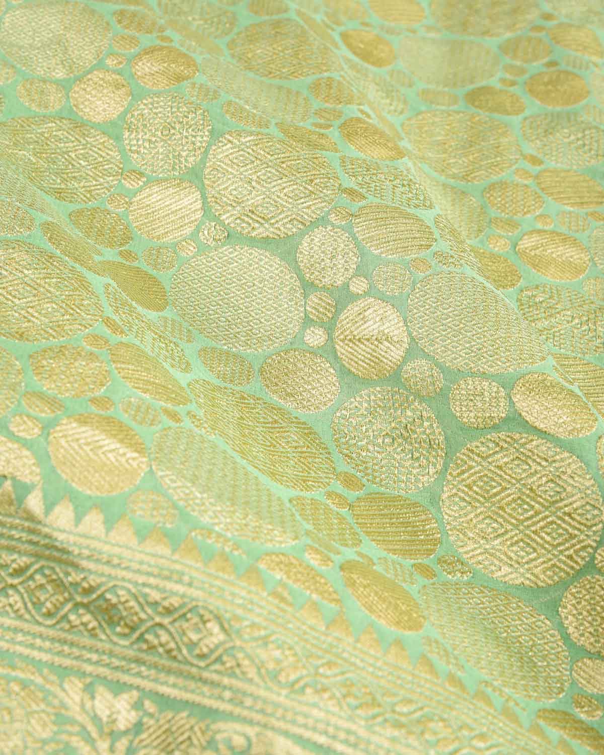 Sage Green Gold Zari Spheres Brocade Handwoven Khaddi Georgette Banarasi Saree-HolyWeaves