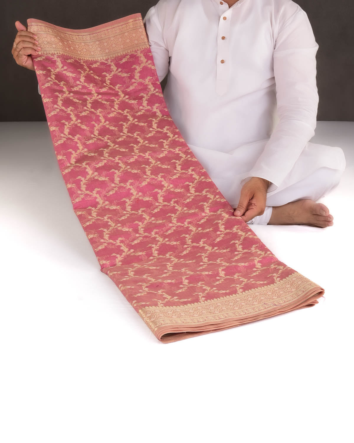 Mauve Gold Zari Vines Cutwork Brocade Woven Art Cotton Silk Banarasi Saree-HolyWeaves