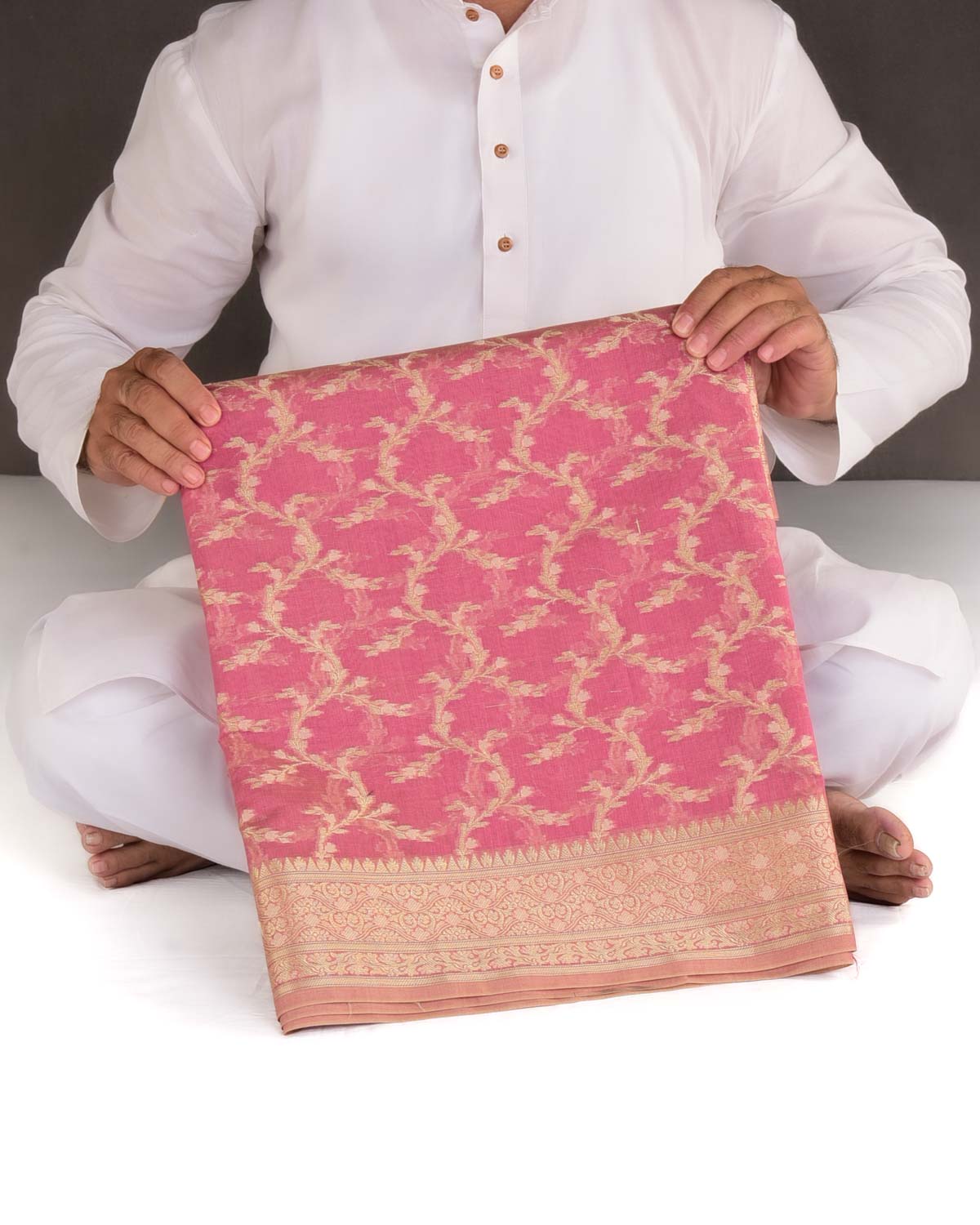 Mauve Gold Zari Vines Cutwork Brocade Woven Art Cotton Silk Banarasi Saree-HolyWeaves