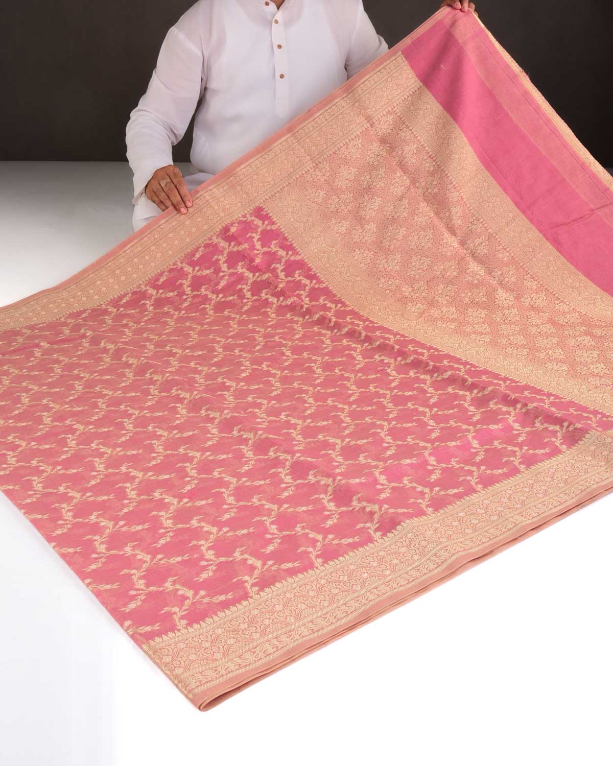 Mauve Gold Zari Vines Cutwork Brocade Woven Art Cotton Silk Banarasi Saree-HolyWeaves