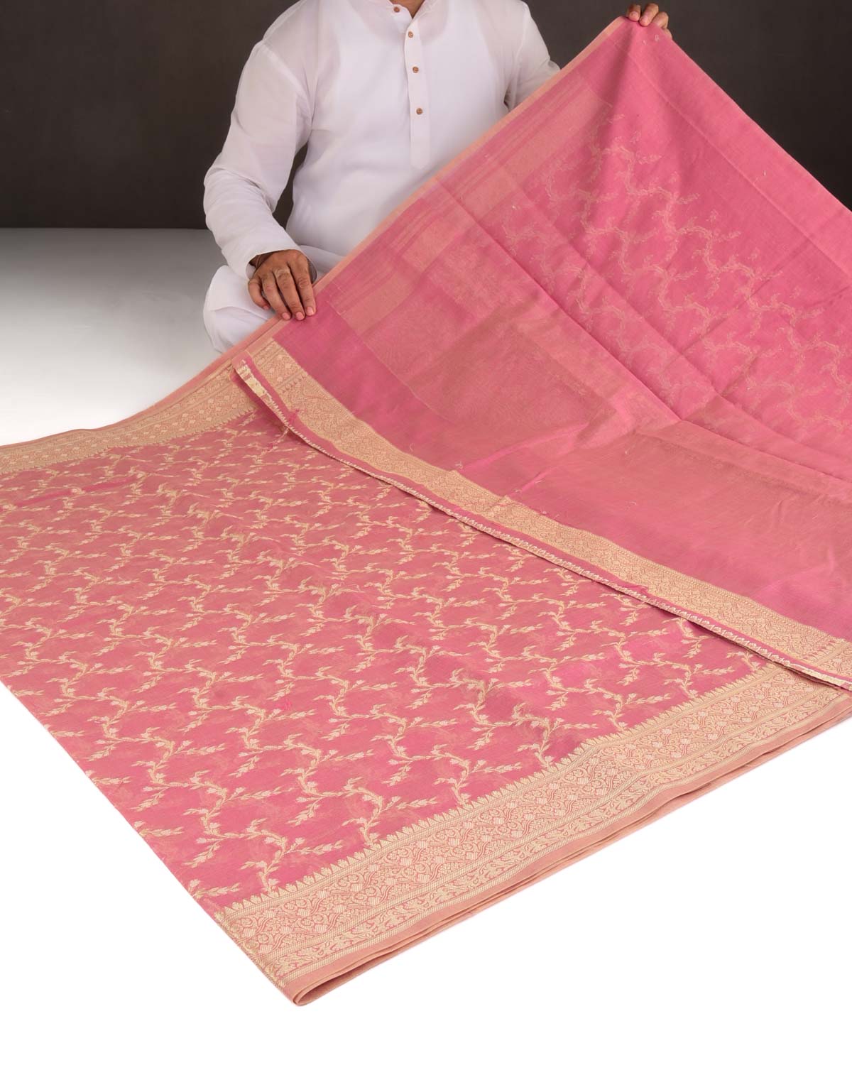 Mauve Gold Zari Vines Cutwork Brocade Woven Art Cotton Silk Banarasi Saree-HolyWeaves