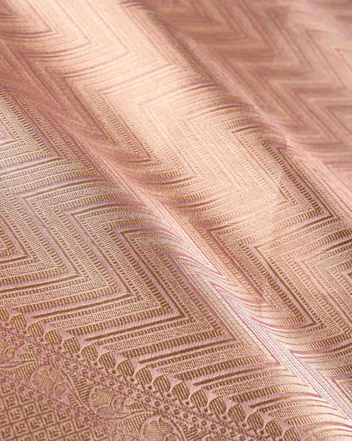 Metallic Mauve Gold Zari Chevron Brocade Handwoven Kora Tissue Banarasi Saree-HolyWeaves