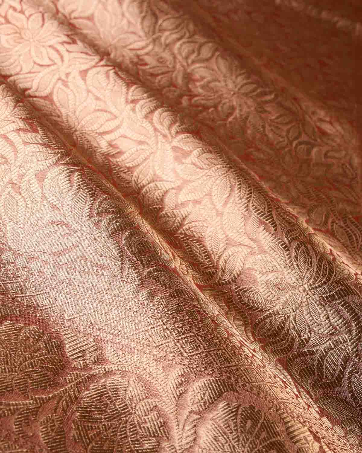 Metallic Red Gold Zari Jaal Brocade Handwoven Kora Tissue Banarasi Saree-HolyWeaves