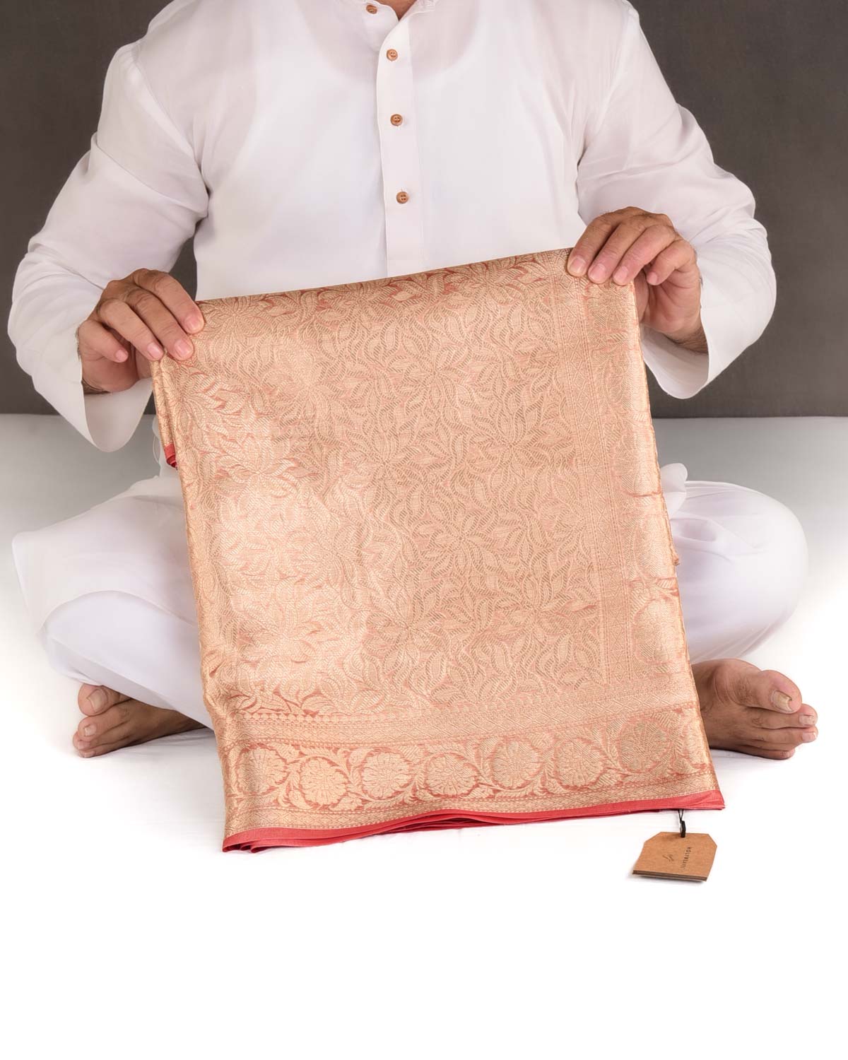 Metallic Red Gold Zari Jaal Brocade Handwoven Kora Tissue Banarasi Saree-HolyWeaves