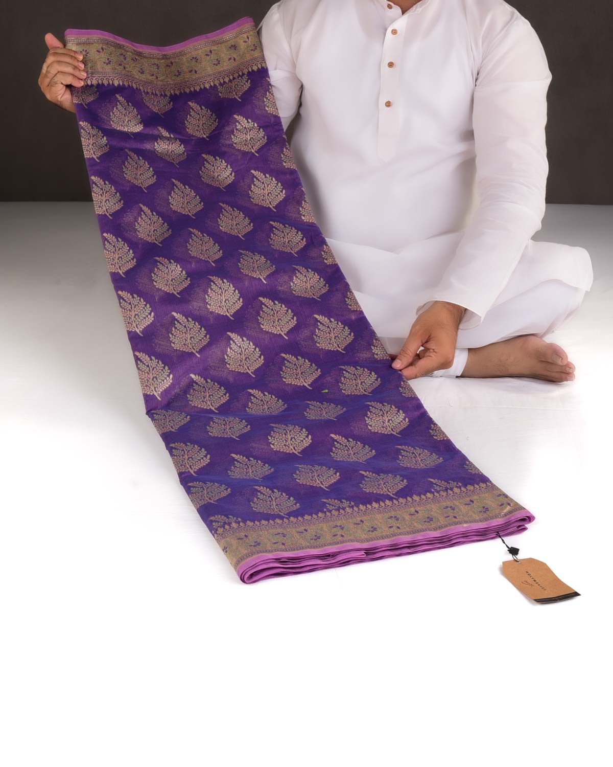 Shot Purple Resham Alfi Buta Cutwork Brocade Woven Cotton Silk Banarasi Saree-HolyWeaves