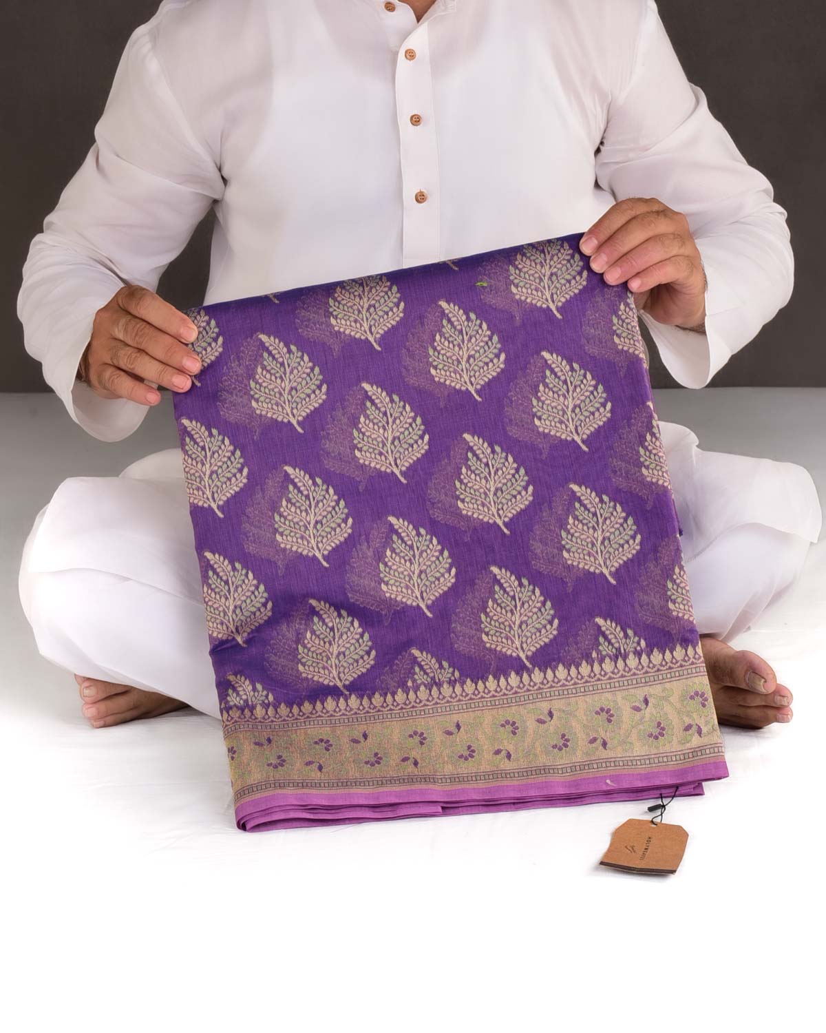 Shot Purple Resham Alfi Buta Cutwork Brocade Woven Cotton Silk Banarasi Saree-HolyWeaves