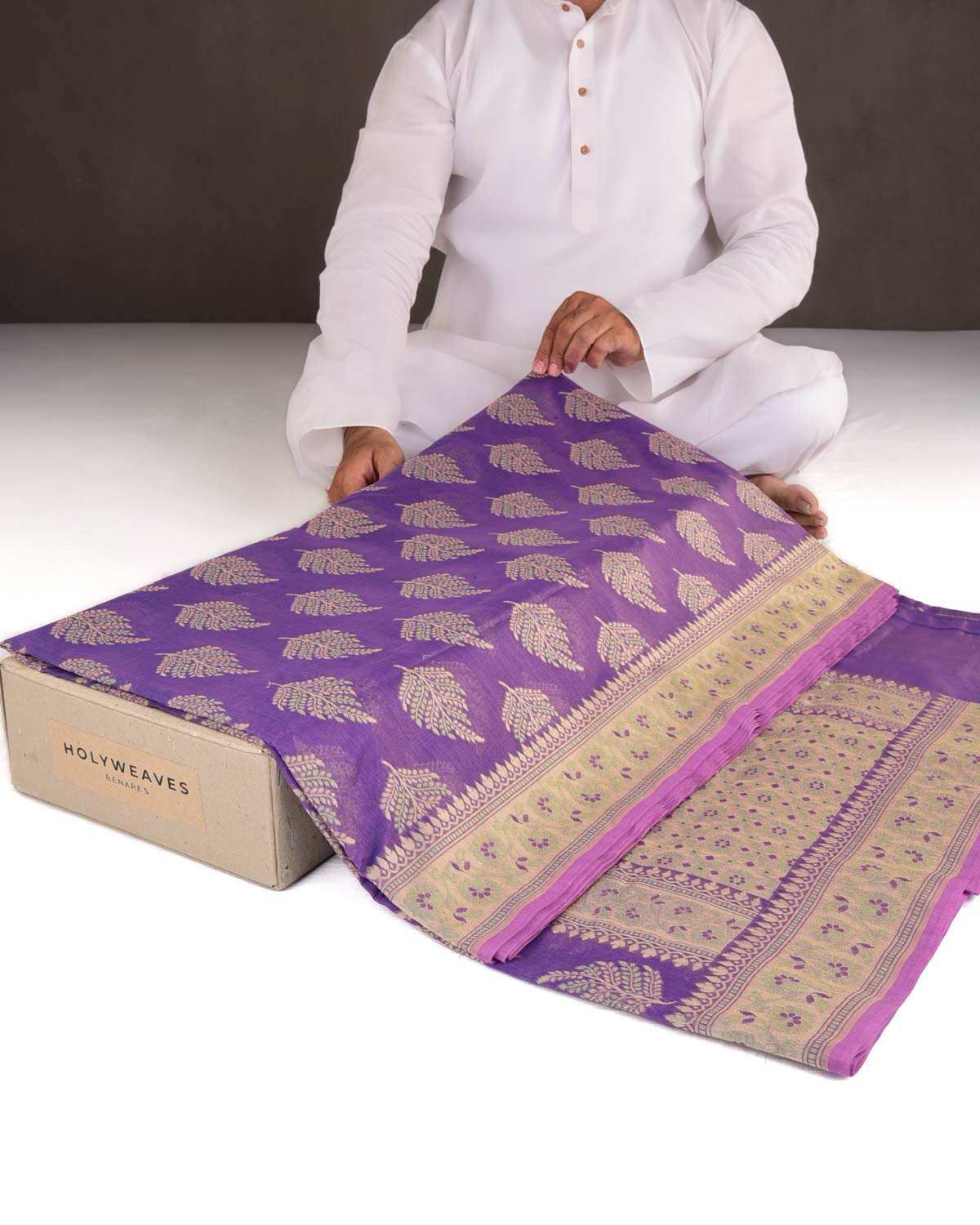 Shot Purple Resham Alfi Buta Cutwork Brocade Woven Cotton Silk Banarasi Saree-HolyWeaves