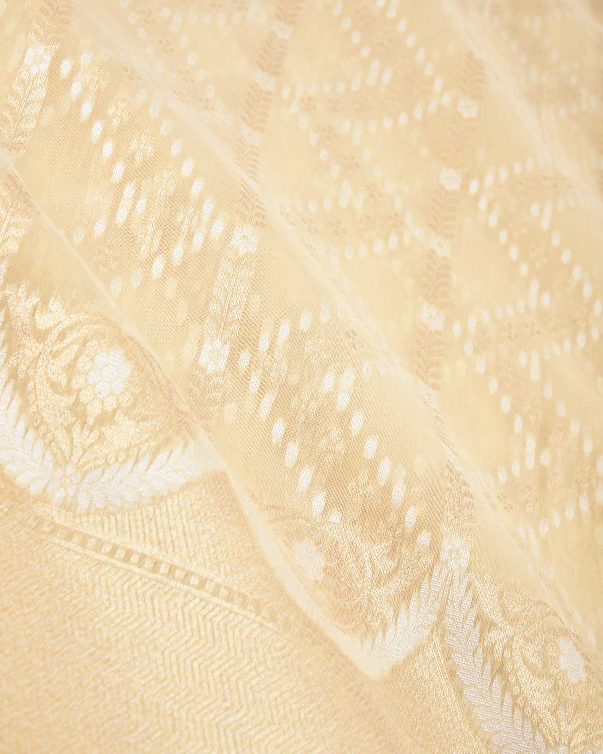 Beige Gold Zari & Resham Cutwork Brocade Woven Art Cotton Silk Banarasi Saree-HolyWeaves
