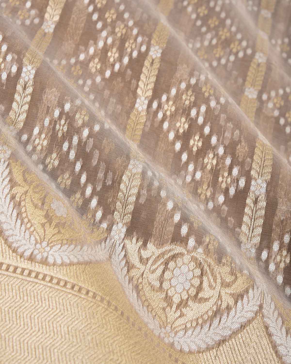 Brown Gold Zari & Resham Cutwork Brocade Woven Art Cotton Silk Banarasi Saree-HolyWeaves