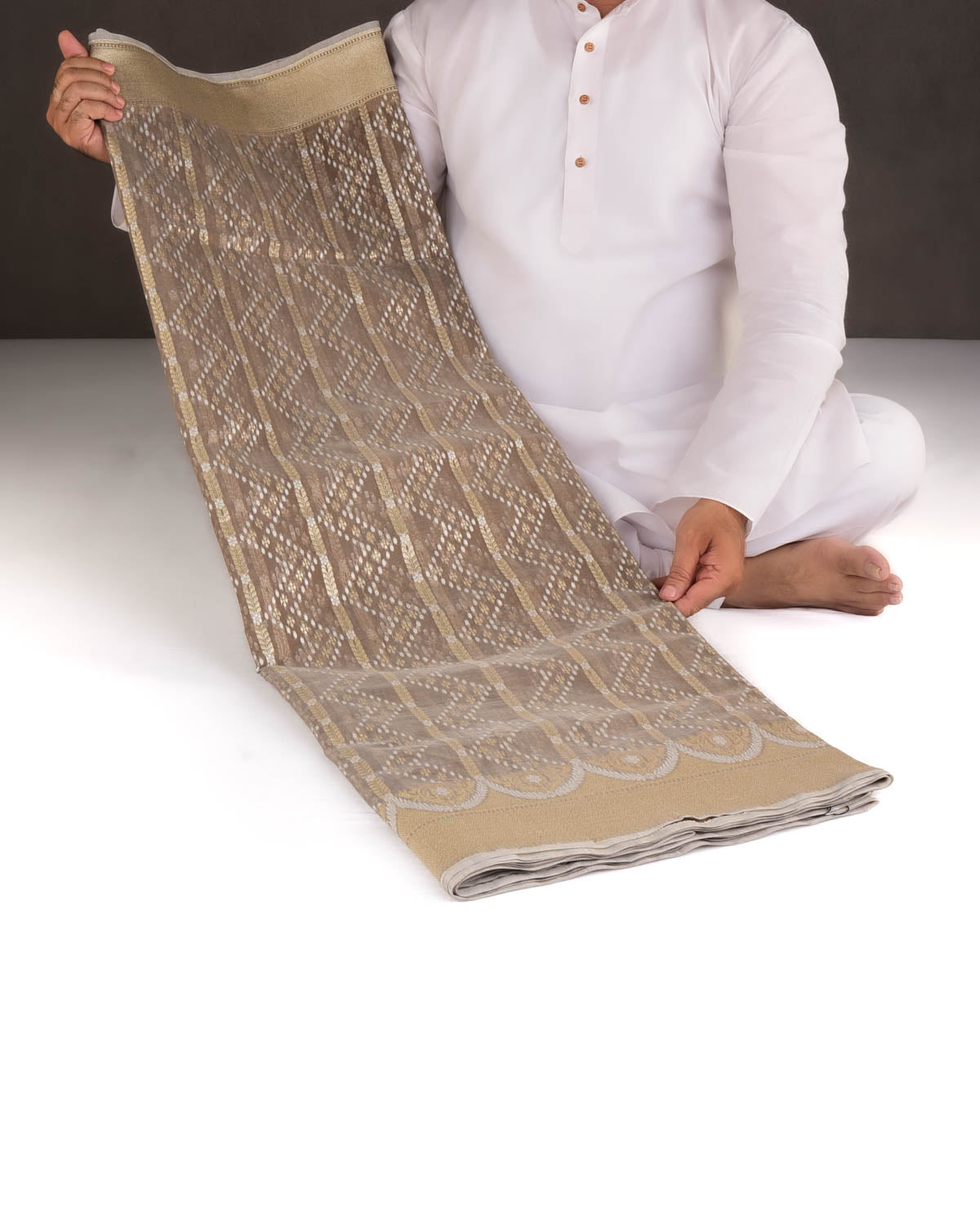 Brown Gold Zari & Resham Cutwork Brocade Woven Art Cotton Silk Banarasi Saree-HolyWeaves