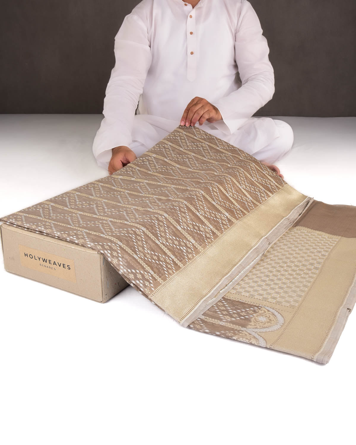 Brown Gold Zari & Resham Cutwork Brocade Woven Art Cotton Silk Banarasi Saree-HolyWeaves