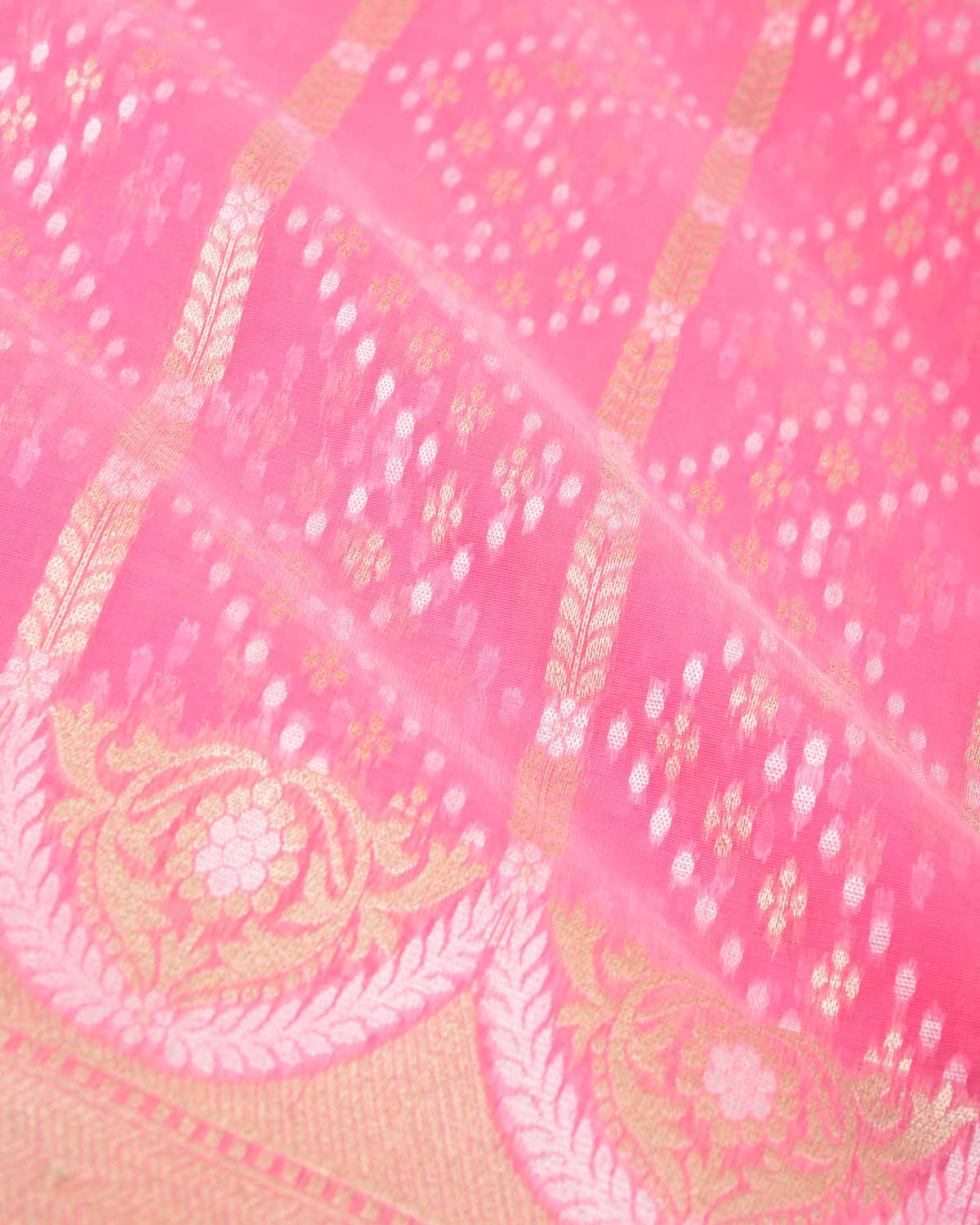 Pink Gold Zari & Resham Cutwork Brocade Woven Art Cotton Silk Banarasi Saree-HolyWeaves