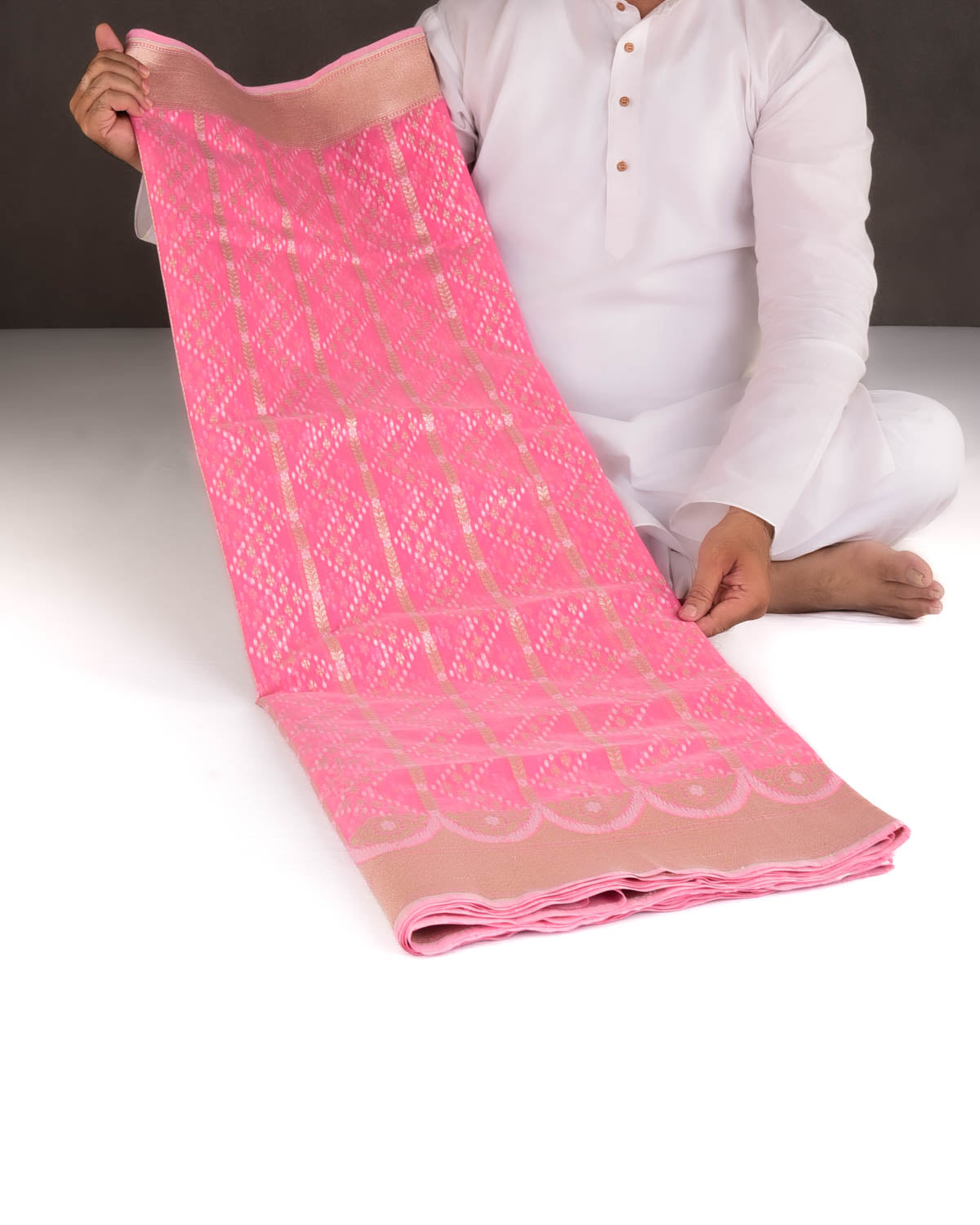 Pink Gold Zari & Resham Cutwork Brocade Woven Art Cotton Silk Banarasi Saree-HolyWeaves