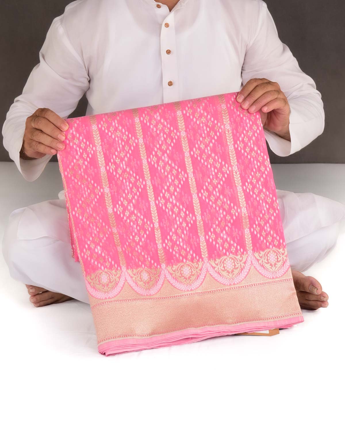 Pink Gold Zari & Resham Cutwork Brocade Woven Art Cotton Silk Banarasi Saree-HolyWeaves