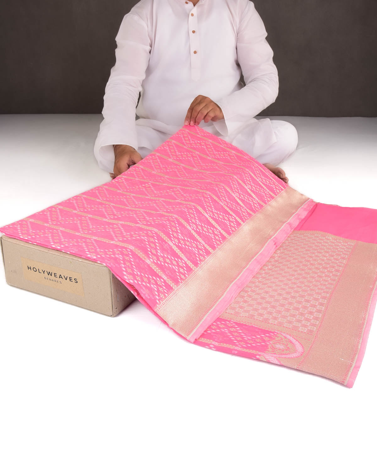 Pink Gold Zari & Resham Cutwork Brocade Woven Art Cotton Silk Banarasi Saree-HolyWeaves