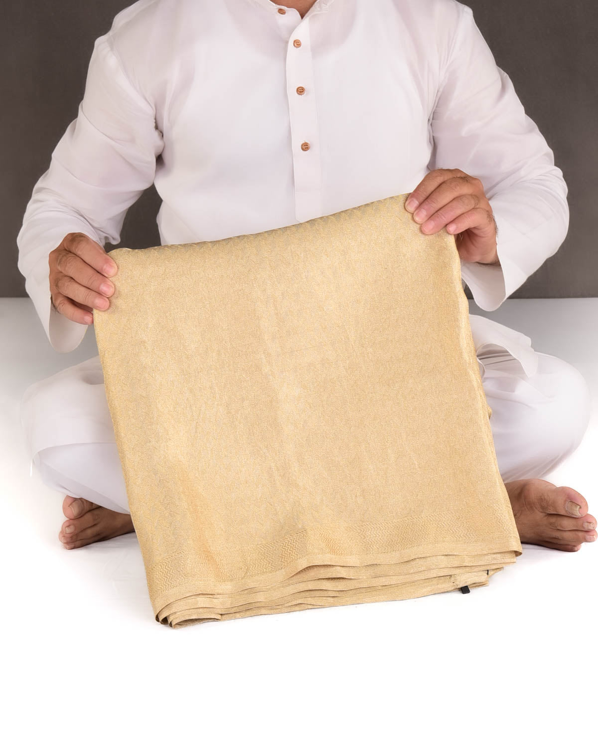 Metallic Gold Herring Bone Brocade Handwoven Tissue Banarasi Saree-HolyWeaves