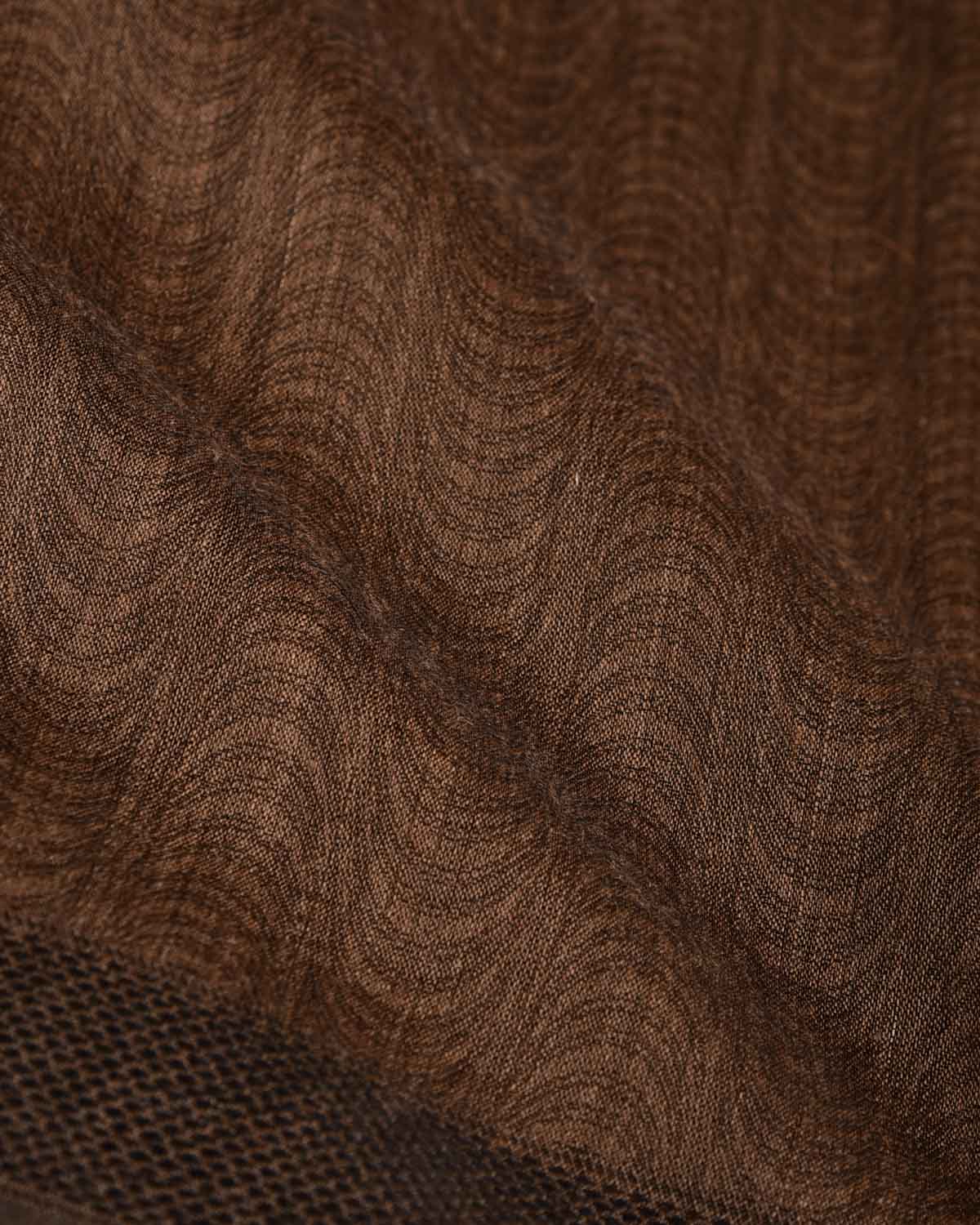 Brown WATERMARK Illusion Waves Tanchoi Handwoven Silk-Wool Banarasi Saree-HolyWeaves
