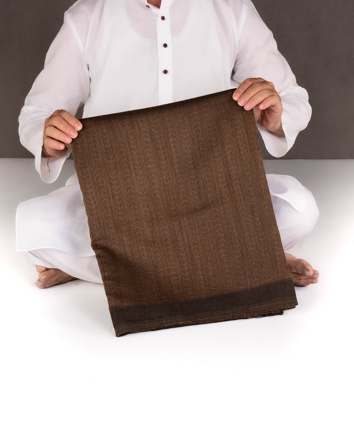 Brown WATERMARK Illusion Waves Tanchoi Handwoven Silk-Wool Banarasi Saree-HolyWeaves