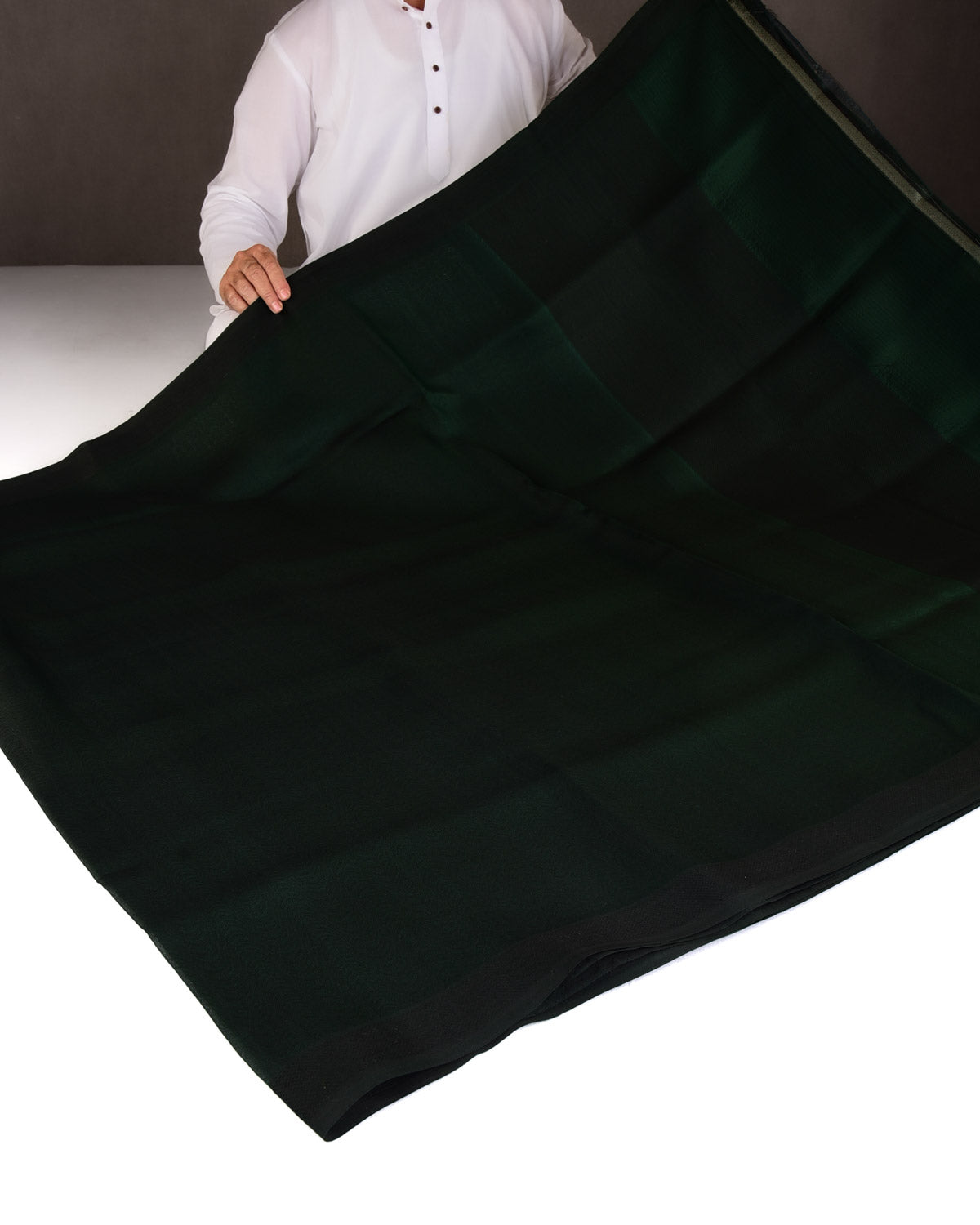 Midnight Green WATERMARK Illusion Waves Tanchoi Handwoven Kora Silk Banarasi Saree-HolyWeaves