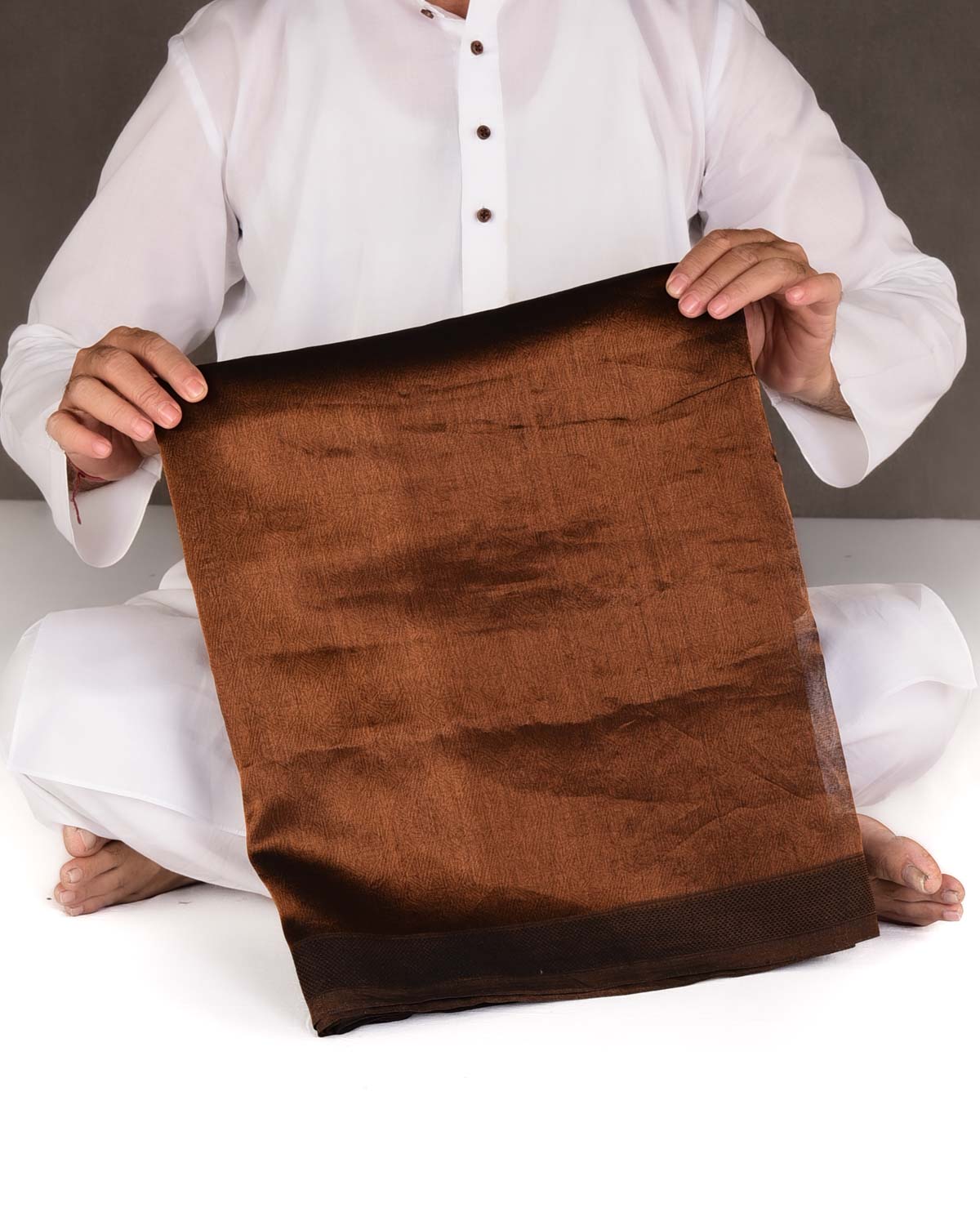 Metallic Copper WATERMARK Abstract Geometry Brocade Handwoven Kora Tissue Banarasi Saree-HolyWeaves