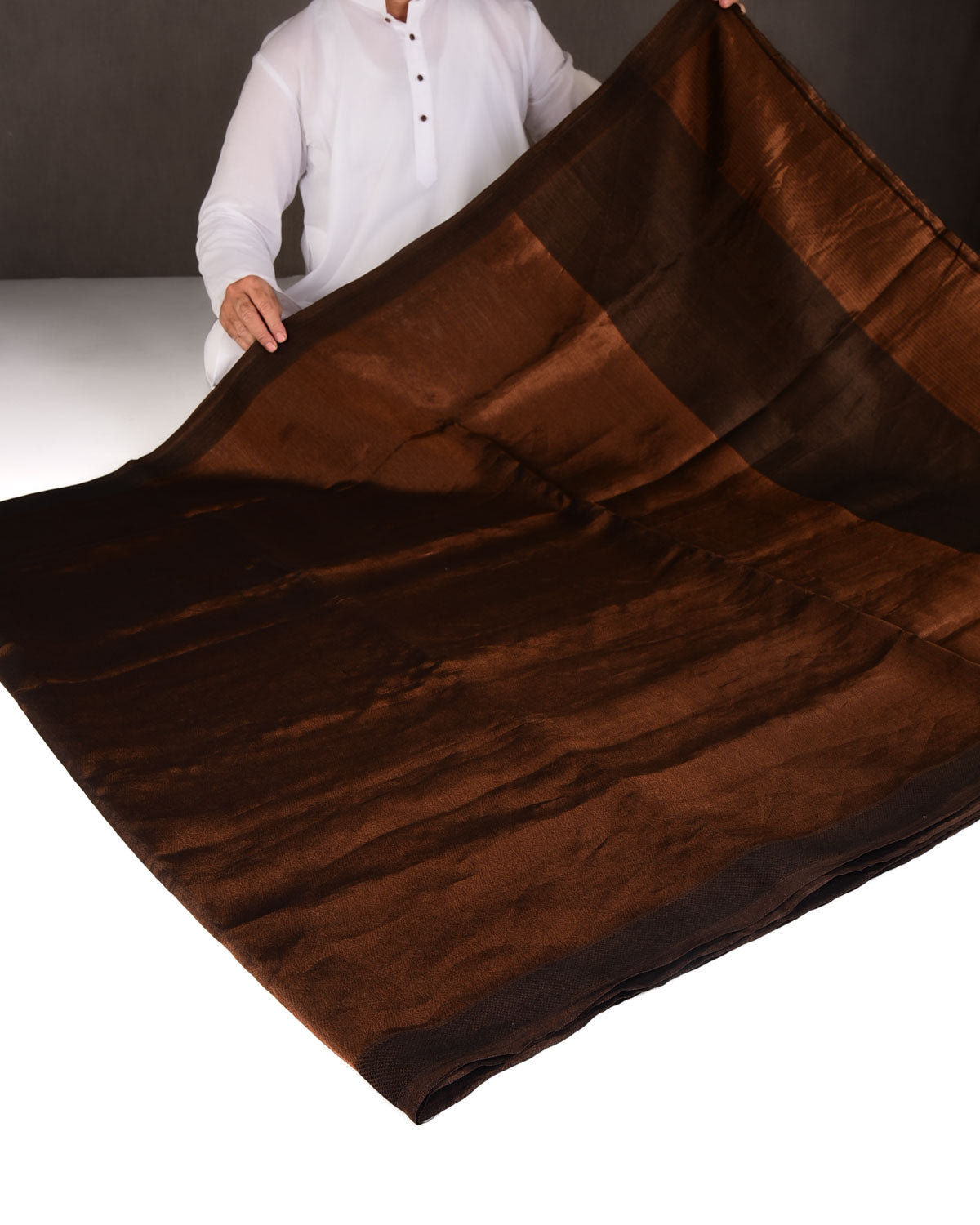 Metallic Copper WATERMARK Abstract Geometry Brocade Handwoven Kora Tissue Banarasi Saree-HolyWeaves