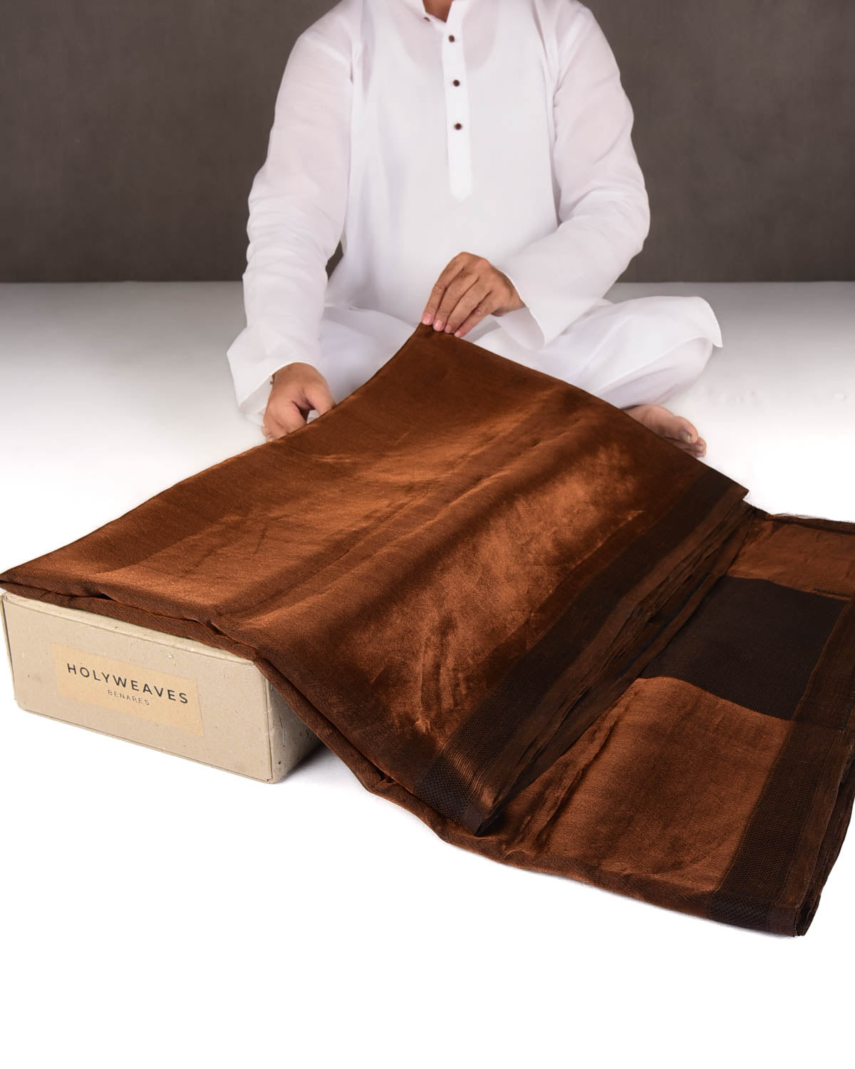 Metallic Copper WATERMARK Abstract Geometry Brocade Handwoven Kora Tissue Banarasi Saree-HolyWeaves